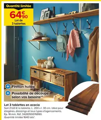 Castorama Lot 3 tablettes en acacia offre