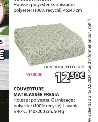 JYSK COUVERTURE MATELASSÉE FRESIA offre