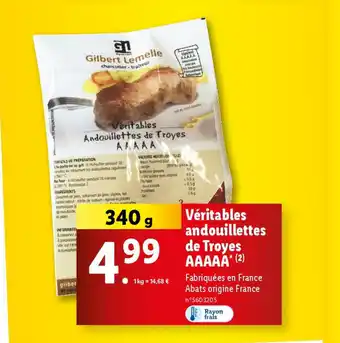 Lidl Véritables andouillettes de Troyes AAAAA* (2) offre