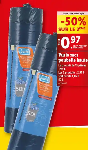 Lidl Purio sacs poubelle haute offre