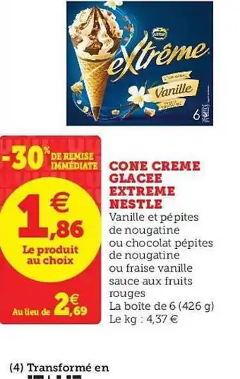Super U Cone Creme Glacee Extreme Nestle 426g offre