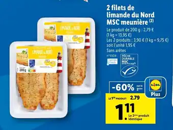 Lidl 2 filets de limande du nord MSC meunière offre