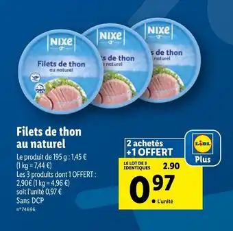 Lidl Filets de thon au naturel offre