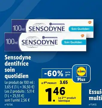Lidl Sensodyne dentifrice soin quotidien offre