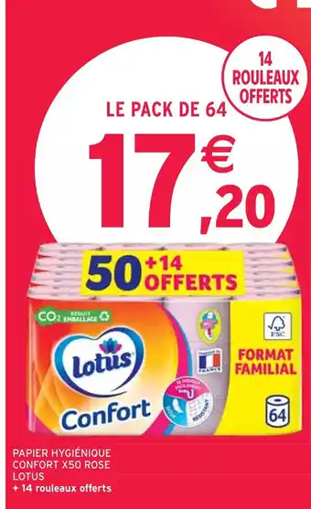 Intermarché LOTUS PAPIER HYGIÉNIQUE CONFORT X50 ROSE offre