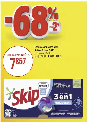 Casino Supermarchés SKIP Lessive capsules 3en1 Active Clean offre