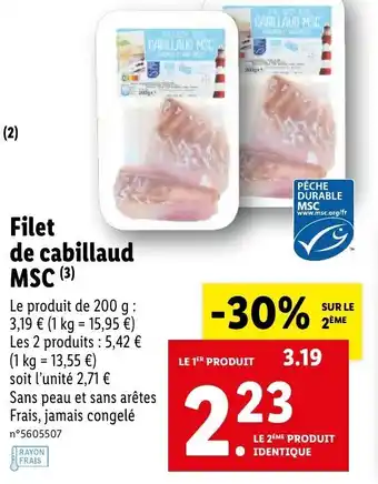 Lidl Filet de cabillaud MSC offre