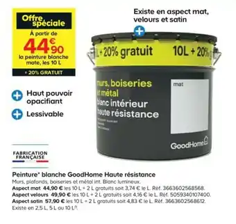 Castorama Peinture blanche goodhome haute résistance offre