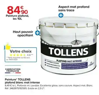 Castorama Peinture TOLLENS plafond blanc mat intense offre