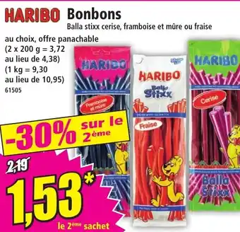 Norma HARIBO Bonbons Balla stixx cerise, framboise et mûre ou fraise offre