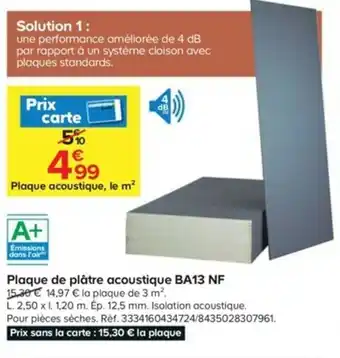 Castorama Plaque de Plâtre Acoustique BA13 NF offre