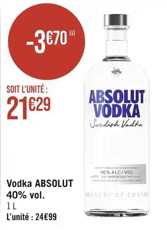 Casino Supermarchés Vodka ABSOLUT Vodka ABSOLUT 40% vol offre