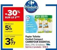 Carrefour Carrefour - papier toilette confort compact essential offre