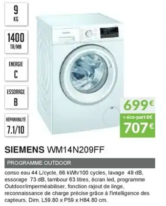 Copra Siemens WM14N209FF offre