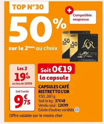 Auchan Supermarché L'OR CAPSULES CAFÉ RISTRETTO offre