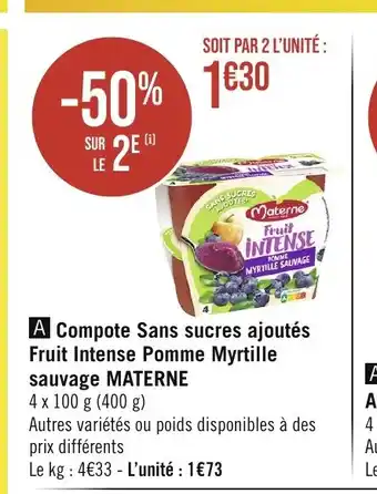 Géant Casino A Compote Sans sucres ajoutés Fruit Intense Pomme Myrtille offre