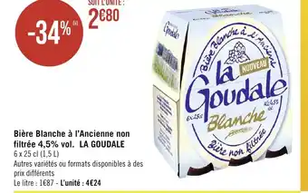 Géant Casino Bière Blanche à l'Ancienne non filtrée 4,5% vol. LA GOUDALE offre