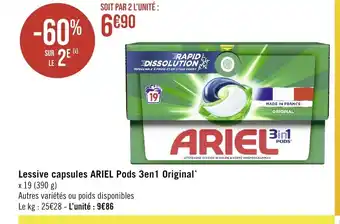 Géant Casino Lessive capsules ARIEL Pods 3en1 Original offre