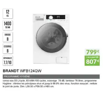 Copra Brandt WFB124QW offre