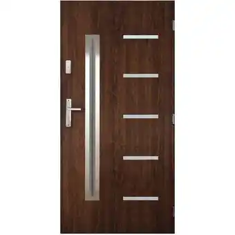 Bricorama Porte d'entrée CANCUN V 90 cm en acier inoxydable en plusieurs couleurs - Couleur: Noyer - Poignée et serrure : Avec - Poussa offre