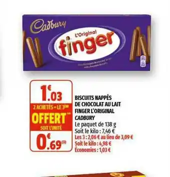Coccinelle Supermarché Biscuits Nappés De Chocolat Au Lait Finger L'original Cadbury offre