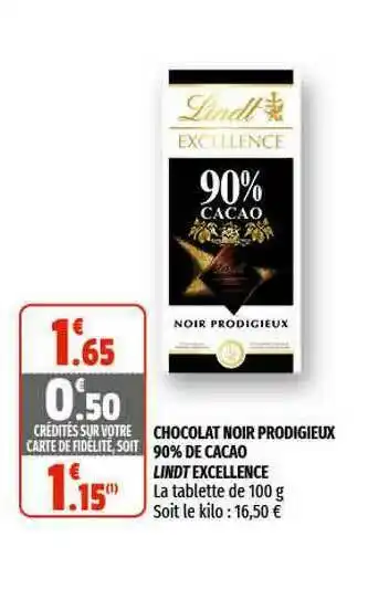 Coccinelle Supermarché Chocolat Noir Prodigieux 90% De Cacao Lindt Excellence offre
