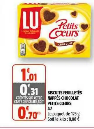 Coccinelle Supermarché Biscuits Feuilletés Nappé Chocolat Petits Cœurs Lu offre