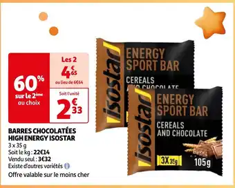 Auchan BARRES CHOCOLATÉES HIGH ENERGY ISOSTAR offre