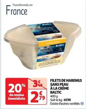 Auchan Supermarché FILETS DE HARENGS SANS PEAU À LA CRÈME BALTIC 400 g offre