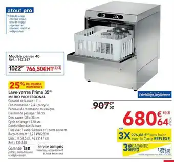 METRO Lave-verres Prima 35(b) METRO PROFESSIONAL offre