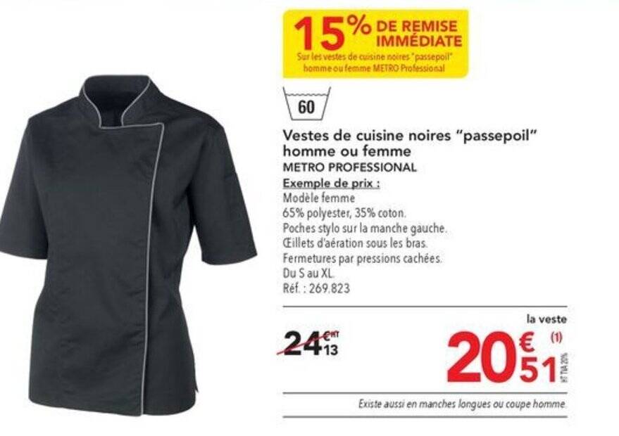 Veste de cuisine femme metro sale