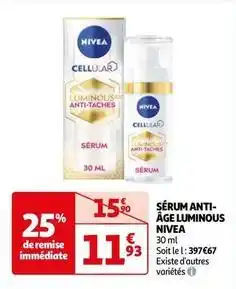 Auchan Nivea - sérum anti- âge luminous offre