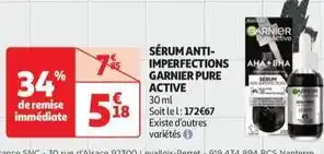 Auchan Garnier - sérum anti- imperfections pure active offre