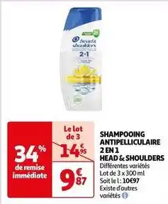 Auchan Head & shoulders - shampoing antipelliculaire 2 en 1 offre