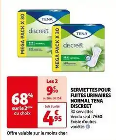 Auchan Tena - serviettes pour fuites urinaires normal discreet offre