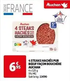 Auchan Auchan - 4 steaks hachés pur bœuf façon bouchere offre