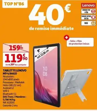 Auchan Lenovo - tablette m9 4/64go offre