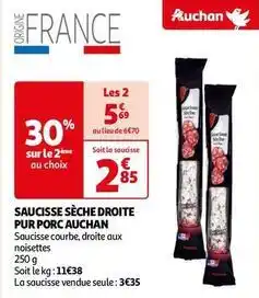 Auchan Auchan - saucisse sèche droite pur porc offre