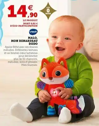 Hyper U Vtech malo, mon renardeau dodo offre