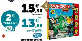 Hyper U Hasbro monopoly junior offre