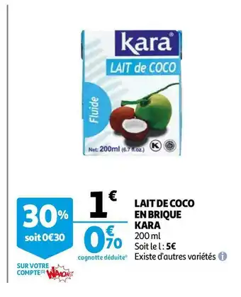 Auchan Kara lait de coco en brique offre