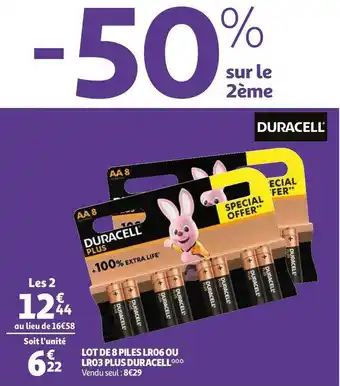 Auchan Duracell lot de 8 piles lr06 ou lr03 plus* offre