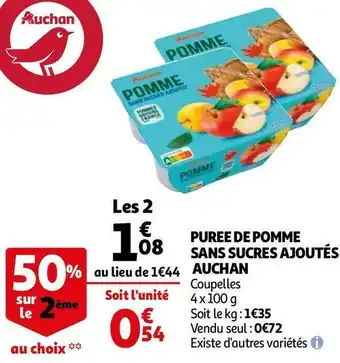 Auchan Auchan puree de pomme sans sucres ajoutés offre
