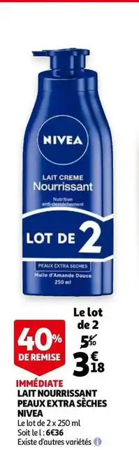 Auchan Nivea lait nourrissant peaux extra sèches offre