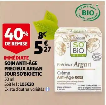 Auchan So'bio soin anti-âge précieux argan jour offre
