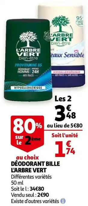 Auchan L'arbre vert déodorant bille offre