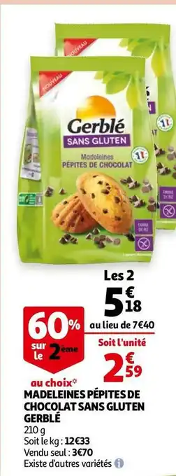 Auchan Gerblé madeleines pépites de chocolat sans gluten offre