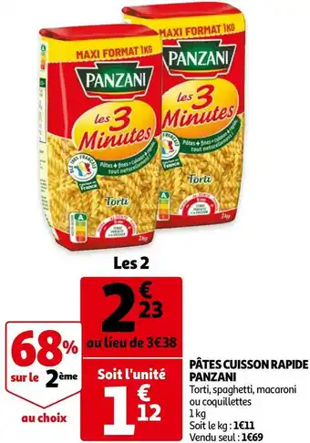 Auchan Panzani pâtes cuisson rapide offre