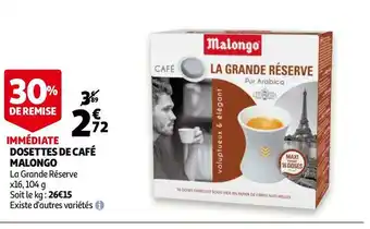 Auchan Malongo dosettes de café offre