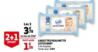 Auchan Lotus baby lingettes peau nette offre